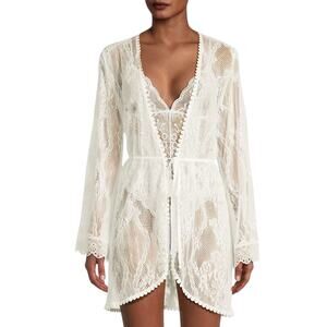 In Bloom Magnolia Lace Floral Robe Crochet trim White Size XL